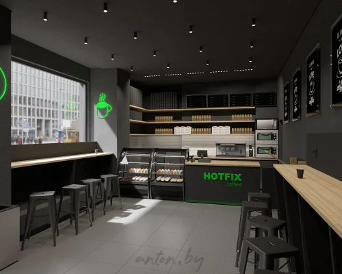 Интерьер кофейни Hotfix, Минск